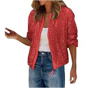 Pailletten Jacke Damen Bunt Glitzer Bomberjacke Glitzernde Jacken Langarm Glänzend Glitzer Bomber Jacke Kurzer Reißverschlussmantel Pailletten Blazer Rave Outfit Metallisches Festival Mantel Jacket