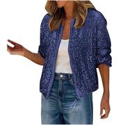 Pailletten Jacke Damen Bunt Glitzer Bomberjacke Glitzernde Jacken Langarm Glänzend Glitzer Bomber Jacke Kurzer Reißverschlussmantel Pailletten Blazer Rave Outfit Metallisches Festival Mantel Jacket