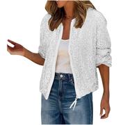 Pailletten Jacke Damen Bunt Glitzer Bomberjacke Glitzernde Jacken Langarm Glänzend Glitzer Bomber Jacke Kurzer Reißverschlussmantel Pailletten Blazer Rave Outfit Metallisches Festival Mantel Jacket
