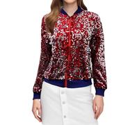 Pailletten Jacke Damen Glitzer Jacke Damen Pailletten Langarm Mantel mit Reißverschluss Langärmelig Frontreißverschluss Mantel mit Taschen Jacken Pailettenjacke Slim Fit Festliches Outfit #1