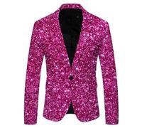 Pailletten Jacke Herren Glitzer Outfit Anzugjacke Sportlich Party Glitzer Anzug Pailletten Anzug Slim Fit Performance Kostüm Glitzer Blazer Smoking Jacket Hot Pink L