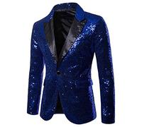Pailletten Jacket Herren Glitzer Blazer Glitzer Anzug Slim Fit Performance Kostüm Glitzer Outfit Pailletten Sakko Sportlich Festlich Pailletten Anzug Jacket Smoking Blau M
