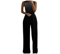 Pailletten Jumpsuit Damen Elegant Festlich Sommerjumpsuits Damen Lang Glitzer Playsuit Ärmellos Elegante Jumpsuits Damen Weites Bein Romper Sommer Hochzeit Overall Hose Moden Lose (Black, XL)