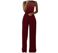 Pailletten Jumpsuit Damen Elegant Festlich Sommerjumpsuits Damen Lang Glitzer Playsuit Ärmellos Elegante Jumpsuits Damen Weites Bein Romper Sommer Hochzeit Overall Hose Moden Lose Hosenanzug (Wine, S)