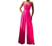 Pailletten Jumpsuit Damen Elegant Festlich Sommerjumpsuits Damen Lang Glitzer Playsuit Ärmellos Elegante Jumpsuits Damen Weites Bein Romper Sommer Hochzeit Overall Hose Moden Lose (1-Hot Pink, S)