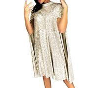 Pailletten Kleid Damen Cape Cocktailkleid Knielang Abendkleid Langarm Party Cocktail Kleid Club Glitzer Kleid Vintage Paillettenkleid Minikleid Festlich Abendkleider