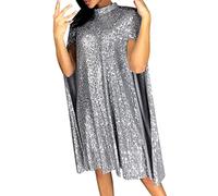 Pailletten Kleid Damen Cape Cocktailkleid Knielang Abendkleid Langarm Party Cocktail Kleid Club Glitzer Kleid Vintage Paillettenkleid Minikleid Festlich Abendkleider