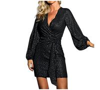 Pailletten Kleid Damen Cocktailkleid Damen Wickelkleid Damen-Minikleid mit Pailletten Partykleid Bodycon Cocktailkleid Mini Kleid Glitzer Kleid Damen Cocktailkleid Mini Kleid Abend Party (Black, XL)