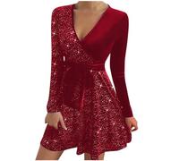 Pailletten kleid Damen Samtkleid Cocktailkleid Glänzend Abendkleider Sexy Fransen Langarm Glitzer Kleid Cocktailkleid Knielang Hochzeit Festlich Kleider Partykleider Elegant Kleider Abendkleider