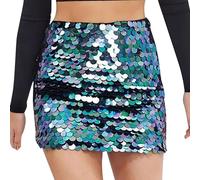 Pailletten Minirock für Damen Glitzer Rock Pailettenrock für Damen Glitzer Rock Kurz Damen Sexy Midi Skirt Hüftrock mit Elastische Taille Party Rave Outfit Abend Tanz Clubwear (01-Green, XL)