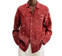 Pailletten Oberteil Herren Glitzer Hemd Langarm Freizeithemden 70er Jahre Outfit Glitzer Karneval Kostüm Party Disco Langarmshirt Casual Faschingshemd Festliches Silvester Outfit für 70s Party