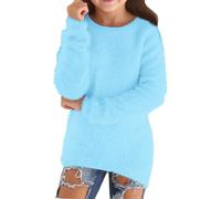 pailletten, Pullover Teenager Mädchen Einfarbig Pulli Kuschelpullover Flauschige Plüsch Sweatshirt Thermo Fleecepullover Warm Weich Langarmshirt Rundhalsausschnitt Lässig Oberteil, Himmelblau, 170