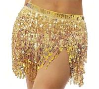 Pailletten Quasten Mini Rock, Damen Sexy Crop Top Rock, verstellbarer Bund, Sarong Stil, Karneval/Tanz Aufführungskostüm