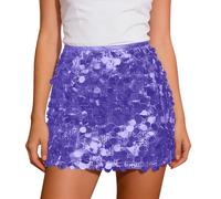 Pailletten Rock Damen Elastische Taille Glitzerrock Schwarzer Sexy Midi Skirt mit Futter A-Linie Hüftrock Paillettenrock Glitzernder Kurzrock für Karneval Party Konzert