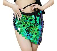 Pailletten Rock Damen Rock Lang Wickelrock Sexy Asymmetrisch Röcke Glitzer Meerjungfrau Rock Bauchtanz Hüfttücher Party Karneval Kostüm Fransen Bauchtanz Gürtel Sexy Rave Outfit Kostüm