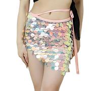 Pailletten Rock Damen Rock Lang Wickelrock Sexy Asymmetrisch Röcke Glitzer Meerjungfrau Rock Bauchtanz Hüfttücher Party Karneval Kostüm Fransen Bauchtanz Gürtel Sexy Rave Outfit Kostüm