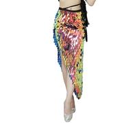 Pailletten Rock Damen Rock Lang Wickelrock Sexy Asymmetrisch Röcke Glitzer Meerjungfrau Rock Bauchtanz Hüfttücher Party Karneval Kostüm Fransen Bauchtanz Gürtel Sexy Rave Outfit Kostüm