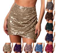 Pailletten Rock Damen Silber Glitzer Minirock Gold Elastische Taille Glitzerrock Mit Futter Sexy Paillettenrock Orange Fasching Party A-Linie Hüftrock Glitzernder Kurzrock Karneval Konzert Rot Xs S M