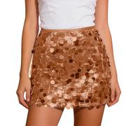 Pailletten Rock Glitzer Rock Damen Elastische Taille Glitzerrock mit Futter Damen Paillettenrock Glitzerrock Elastische Taille Midirock A-Linie Hüftrock Glitzernder Kurzrock Party Karneval Konzert