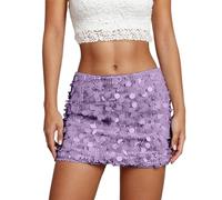 Pailletten Rock Glitzer Rock Damen Elastische Taille Glitzerrock mit Futter Damen Paillettenrock Glitzerrock Elastische Taille Midirock A-Linie Hüftrock Glitzernder Kurzrock Party Karneval Konzert