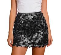 Pailletten Rock Pailletten Rock Glitzer Rock Damen Elastische Taille Glitzerrock mit Futter Damen Paillettenrock Glitzerrock Elastische Taille Midirock A-Linie Hüftrock Glitzernder Kurzrock