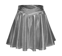 Pailletten Rock, Silber Rock Damen Metallic Faltenrock Mini Skater Rock Metallischer Lederrock Sexy Hohe Taille A-Linie Rock Karneval Metallic Y2K Tennisrock Tanzrock Rave Party Club Kostüme