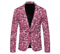 Pailletten Sakko Herren Glitzer Anzug Pailletten Sakko Slim Fit Karneval Kostüm Glitzer Outfit Pailletten Anzug Silber Party Glitzer Blazer Smoking Anzüge Rosa XL