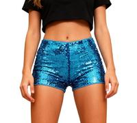 Pailletten Shorts Damen,Hohe Taille Skiny Glitzer Shorts Kurz Mini Hotpants Festliche Elegante Pailettenhose Frauen Rave Party Glänzende Pants Karneval Glitter Dance Glitzerhose für Clubparty