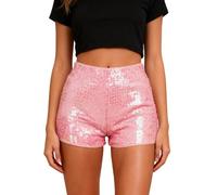 Pailletten Shorts Damen,Hohe Taille Skiny Glitzer Shorts Kurz Mini Hotpants Festliche Elegante Pailettenhose Frauen Rave Party Glänzende Pants Karneval Glitter Dance Glitzerhose für Clubparty