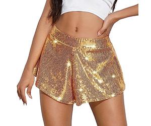 Pailletten Shorts Damen Sexy -Glitzer Shorts Damen Hohe Taille -Glänzend Kurze Hose Hotpants Silber Gold Hosen Kurz Freizeitshort für Nachtclub Karneval Tanz Karneval Rave Party Outfits