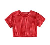 Pailletten T-Shirt Kinder Junge Mädchen Kurzarm Glitzer Shirt Rundhals Metallic Glänzend Oberteil Bequemes Festliches Tanzshirt Sport Shirt für Karneval Party Disco Jazztanz, 18 Monate -16 Jahre