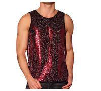 Pailletten Tank Top Herren Glänzend T-Shirts Disco Party Kostüm Streetstyle Shirts Nachtclub Karneval Party Muskelshirt ärmelloses Oberteil Glitzer Hemd mit Kragen Freizeit Shirt Top