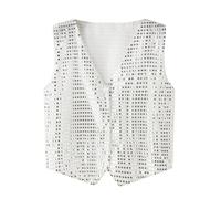 Pailletten Weste Herren Metallic Glänzend Faschingsweste Karneval Kostüme Glitzer Ärmellos Jacke Fasching Party Anzugwesten Mit Knöpfe Gefütterte 70s Dancewear Performance Faschingskostüm Disco Outfit