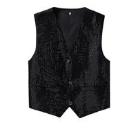 Pailletten Weste Herren Silber Ärmellos Glitzernde Jacken Erwachsener Übergröße Glitzer-Weste Fasching Party Faschingskostüme Disco 70er 80er Disco Outfits Karneval Top Performance Schwarz Blau Xl Xxl