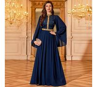 Paillettenbesetztes Blumen-Spitzen-Chiffon-Kleid mit Stehkragen, plissiertem Saum und langen Ärmeln für Abendpartys und formelle Anlässe