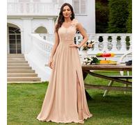 Paillettenbesetztes Blumen-Spitzen-Herzausschnitt-Ärmellos-Gerafftes Chiffon-Kleid mit Beinschlitz für formelle Anlässe, Abendkleid für Hochzeitsgäste