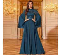 Paillettenbesetztes Blumen-Spitzen-Kragen Flügelärmel Chiffon Plissee Saum Formeller Party Maxikleid, Modisches Damen Kleid, Abendgarderobe