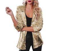 Paillettenjacke Damen Blazer - Glitzer Jacke Damen Anzugjacke Anzug Mantel Sakko Langarm Revers Lässig Arbeits Business Pailletten Jacken Elegant Festliche Party Fasching Karneval Kostüm