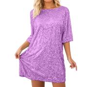 Paillettenkleid Damen Glitzerkleid Damen Partykleid Glitzer T-Shirt Kleid, Sparkle Minikleid Kurzarm Lockerer Schnitt, Elegant Party Tunika Longshirt FüR Karneval Silvester Disco Clubwear