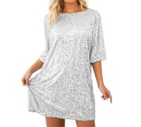Paillettenkleid Damen Glitzerkleid Damen Partykleid Glitzer T-Shirt Kleid, Sparkle Minikleid Kurzarm Lockerer Schnitt, Elegant Party Tunika Longshirt FüR Karneval Silvester Disco Clubwear