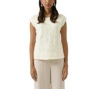 Paillettenshirt S.OLIVER BLACK LABEL, Damen, Gr. 36, weiß (cream), Web, Obermaterial: 94% Baumwolle, 6% Elasthan, unifarben, tailliert hüftbedeckend, Rundhals, Shirts, mit floralen Applikationen, pfle