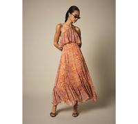 Paisley-Muster Maxikleid mit Neckholder, Rüschenüberlagerung und abgestuftem Saum im Boho-Sommerstil