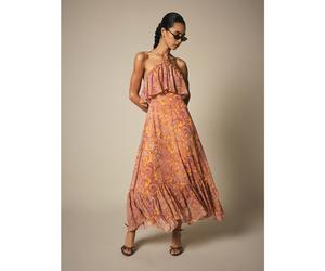Paisley-Muster Maxikleid mit Neckholder, Rüschenüberlagerung und abgestuftem Saum im Boho-Sommerstil