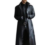 PAJKWW Mantel Herren Lange Winddicht Mode Lässig Revers Herren Übergangsmantel Leistung Kostüm Kunstleder Klassisch Einfarbig Herren Jacke C-Black 5XL