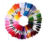 pajoma® Stickgarn-Set in 50 Farben | je 8m aus Polyester - inkl. 10 Sticknadeln, 1 Nadeleinfädler & 12 Garnrolle | Perfekt für Kreuzstich, Armbänder, zum selber sticken