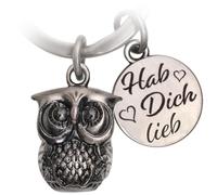 PAKADI Schlüsselanhänger Eule Berta Antique Silber - Glücksbringer aus Metall - Talisman für Familie Freunde Partner - Anhänger Tasche Schlüsselbund Auto