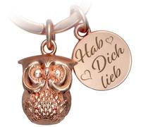 PAKADI Schlüsselanhänger Eule Berta Rosé Gold - Glücksbringer aus Metall - Talisman für Familie Freunde Partner - Anhänger Tasche Schlüsselbund Auto