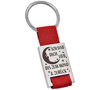 PAKADI Schlüsselanhänger mit Gravur - Ich hab Dich lieb, bis zum Mond und zurück Farbe rot