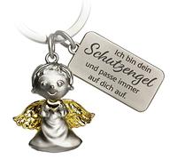 PAKADI Schutzengel Schlüsselanhänger Romeo Silber matt/Gold glänzend-Glücksbringer Geschenk Liebe Engel Passe Immer auf Dich auf Liebesengel Metall