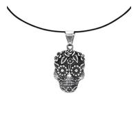 pakilia Fair-Trade Silber Totenkopf-Anhänger mit Silber- od. Kautschukkette
